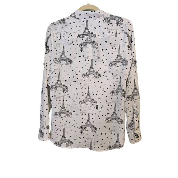Karl Lagerfeld white blouse with a Paris printed theme. Size S. NWT. - Picture 2 of 4